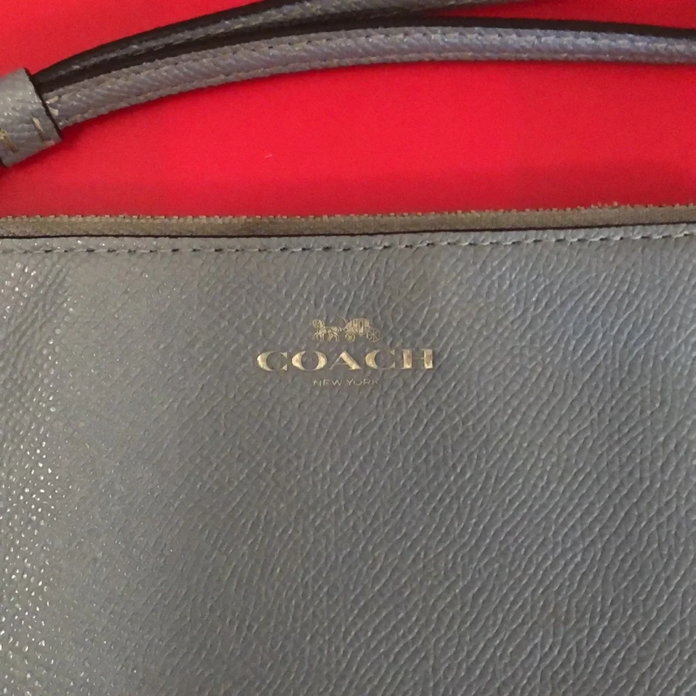 Coach Gray Blue Leather Wristlet with Silver Logo F58032